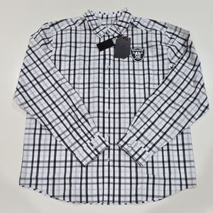 LAS VEGAS RAIDERS|Antigua Men's Gray/Black/White Striped LS Button Up|Size XL